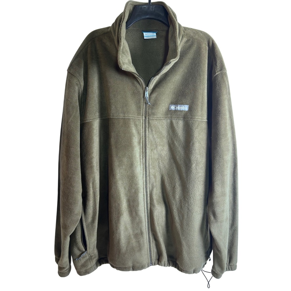 Columbia Fleece Jacket 4X Olive Green Full Zip Mock Neck Mens